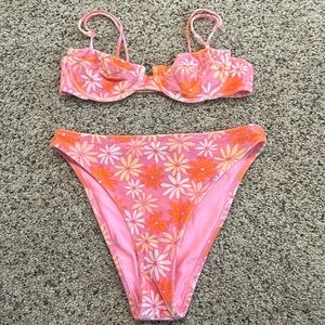 Triangl pink flower bikini set. Lightly worn. High waisted bottoms